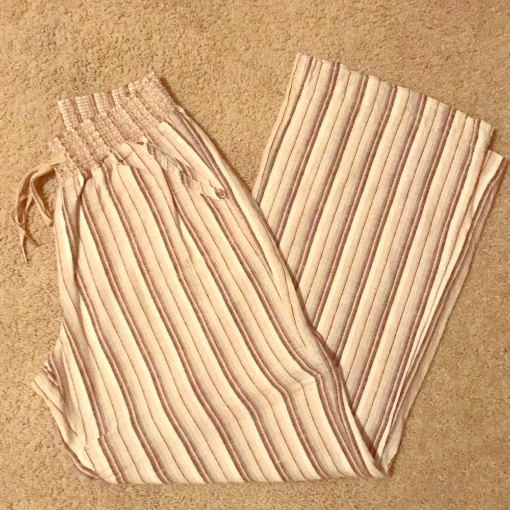 Striped elastic waist linen pants